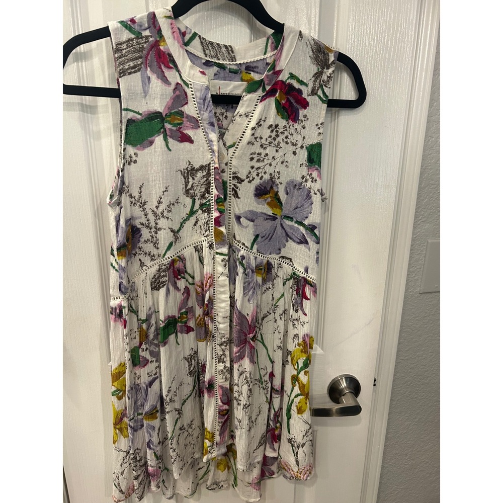 Anthropologie Tunic Top White Floral Lace Trim Sleeveless Boho Blouse XS